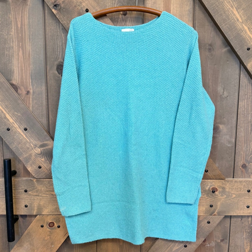 J. Jill Sweater Tunic Womens Small Aqua Blue Good Textured Knit Boat Neck